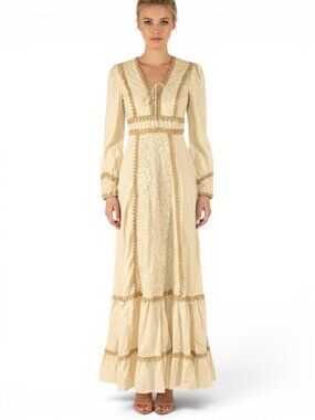 Gunne Sax Jessica Vintage 70s Ivory Natural Poplin Cotton Prairie Maxi Dress 7